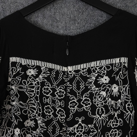 Anthropologie Vanessa Virginia Dress Womens 6 Black White Embroidered V Neck - Picture 10 of 12
